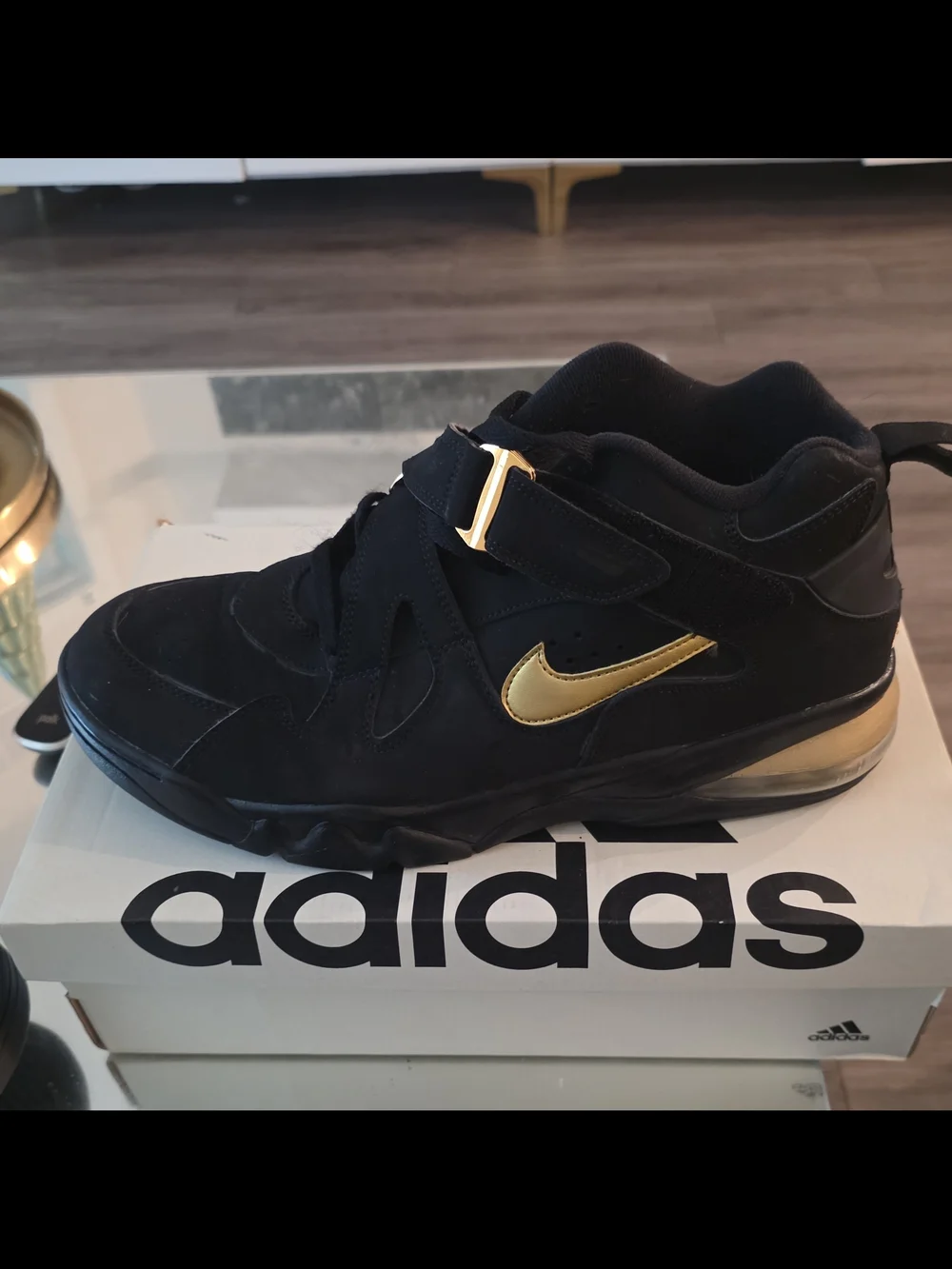 Nike Air Force Max Cb Mid-Top Sneaker Black/Gold Lace-Up Hook & Loop - Picture 5 of 11